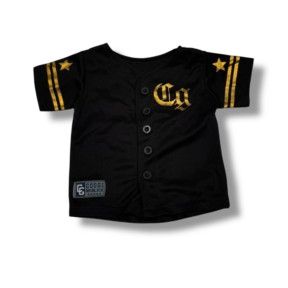 Coogi Toddler Baseball Jersey 24 Months Black Gold Button Front Mesh Shirt
